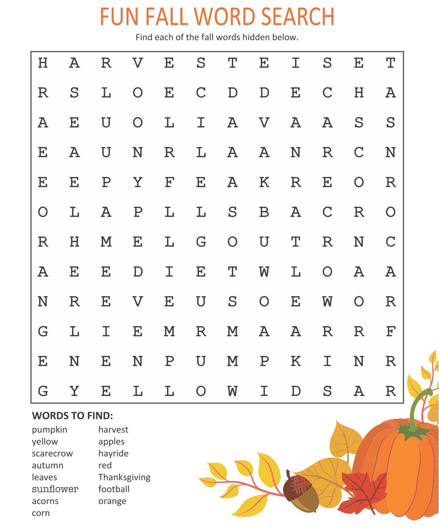 Word Search Printable Autumn