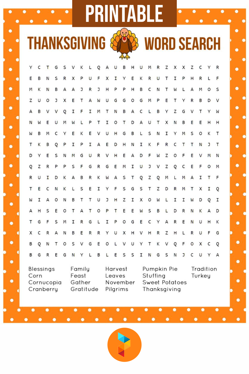 Word Search Printable Thanksgiving