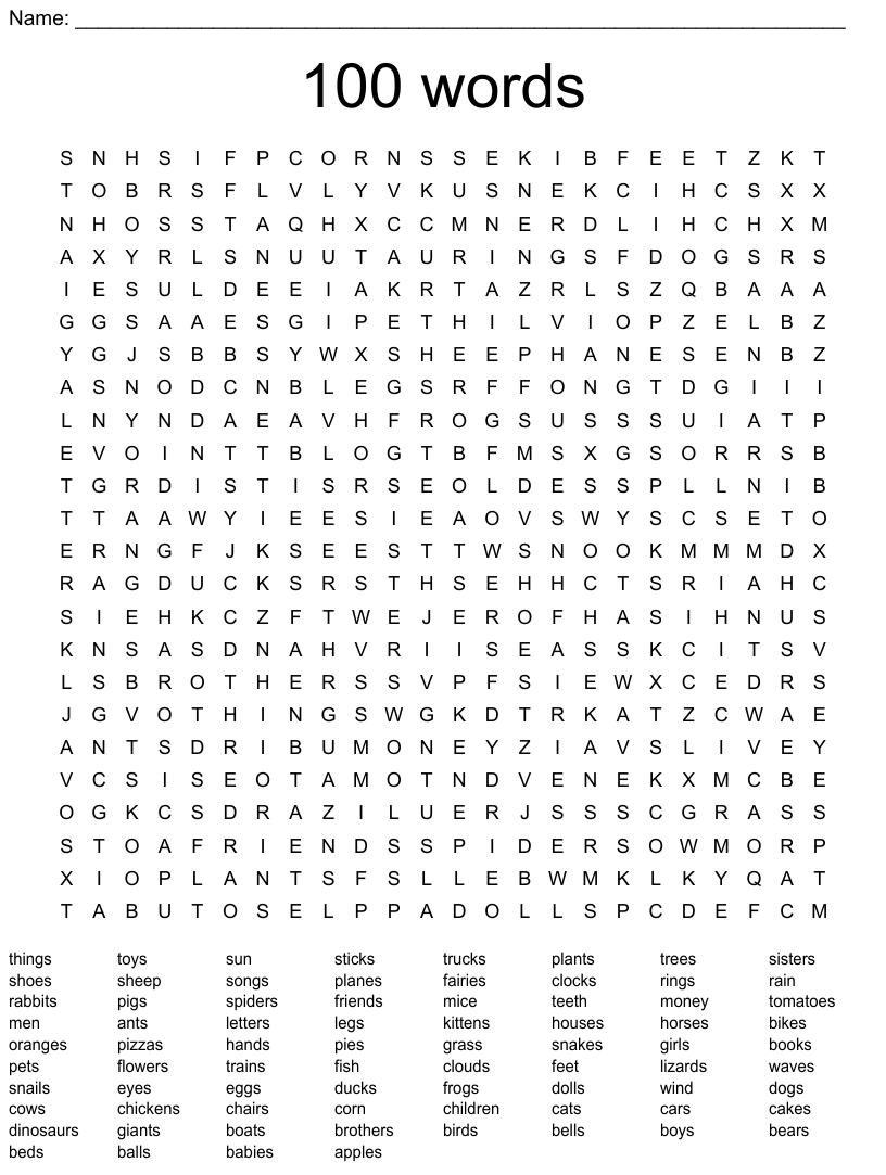 100 Words Word Search WordMint