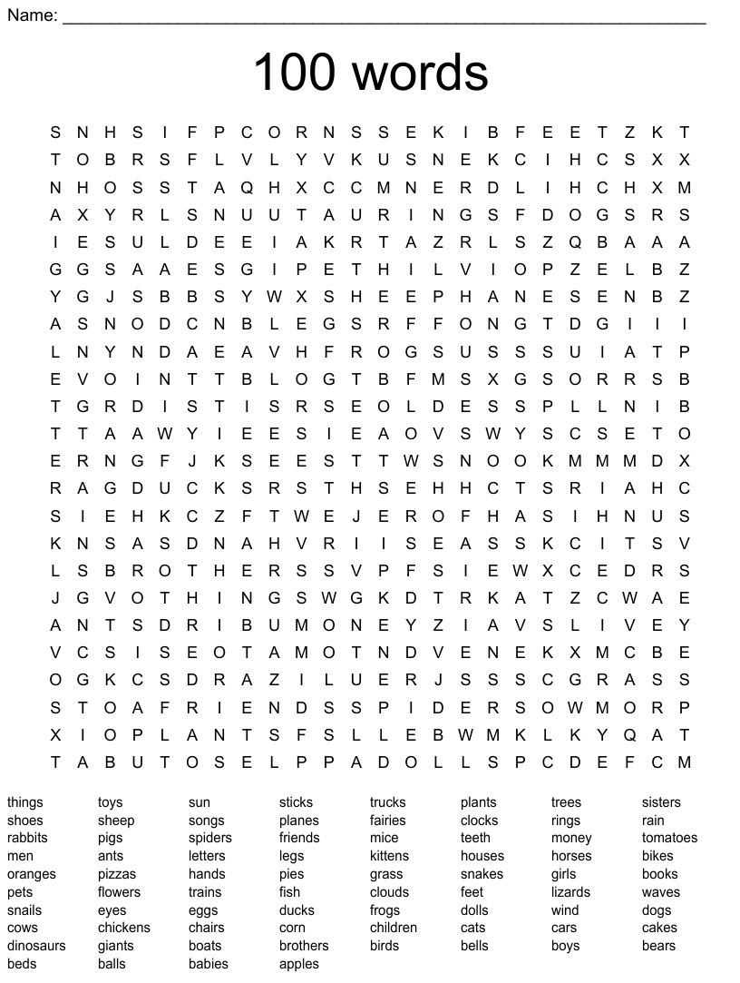 100 Word Printable Word Searches Word Search Printable