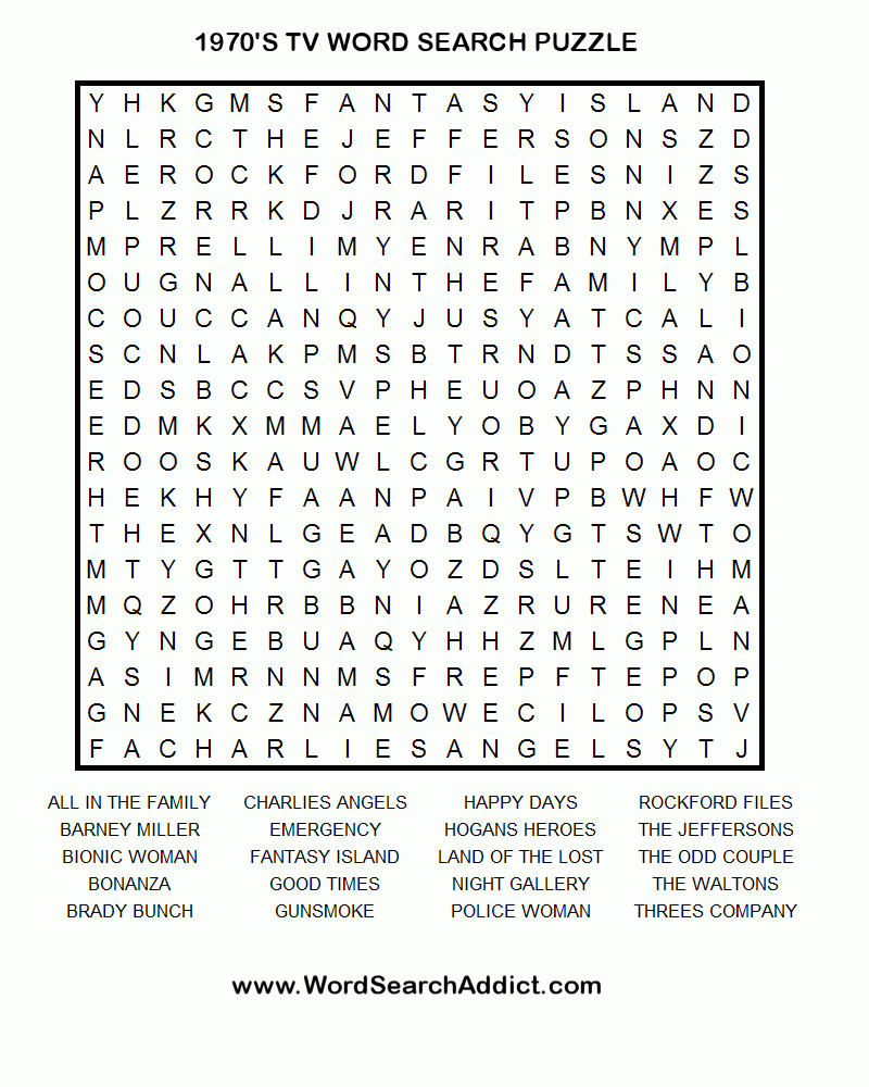 1970 s TV Printable Word Search Puzzle Word Search Puzzles Printables Word Search Printables Word Puzzles