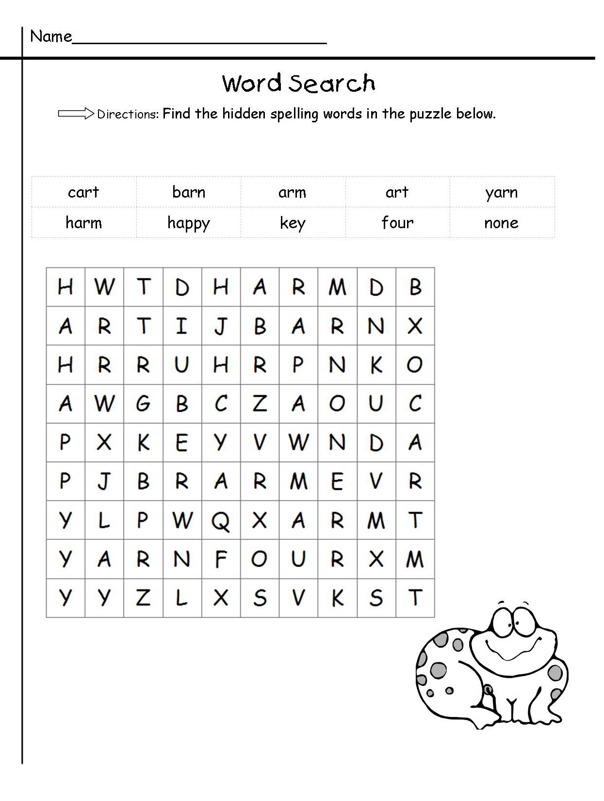 Free Printable First Grade Word Search