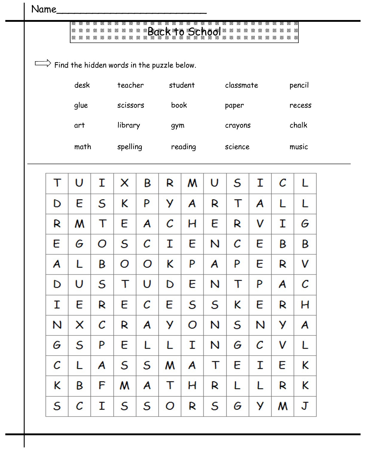 Word Search Printable Grade 2