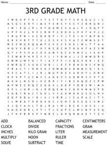 3RD GRADE MATH Word Search WordMint