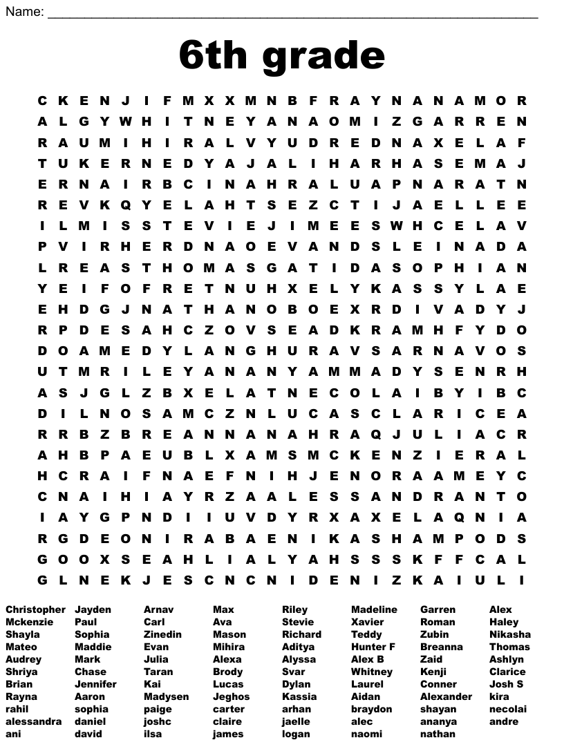 6th Grade Word Search WordMint