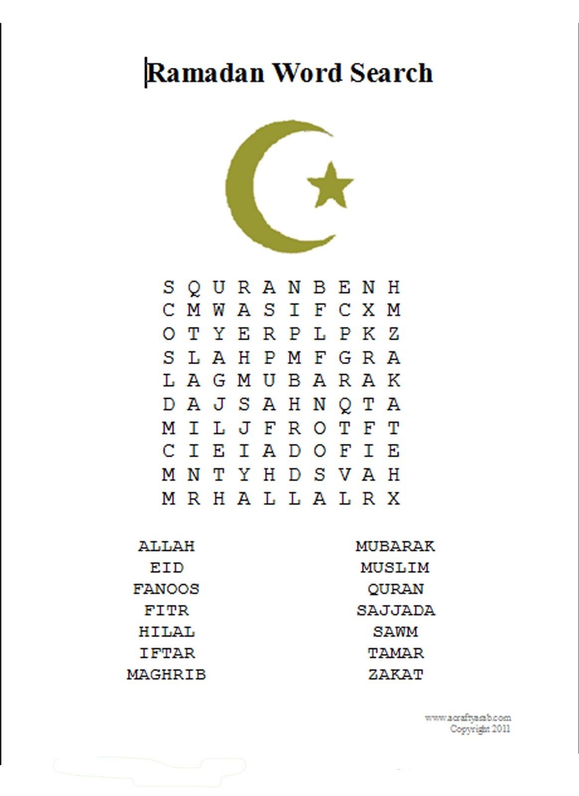 A Crafty Arab Ramadan Word Search Ramadan Activities Ramadan Ramadan Kids