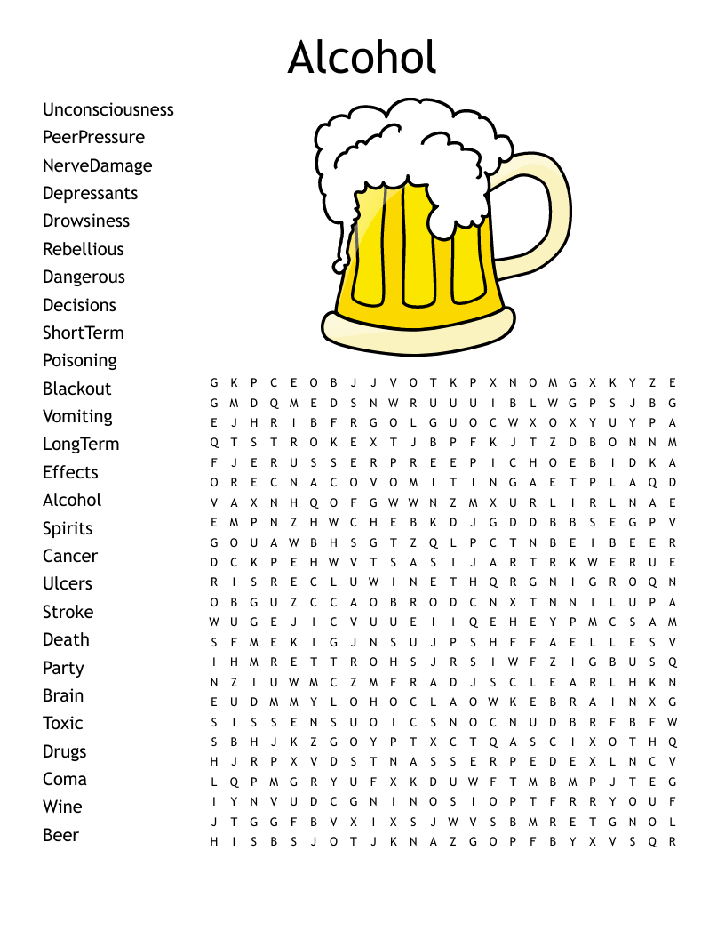 Drugs And Alcohol Word Search Printable Word Search Printable