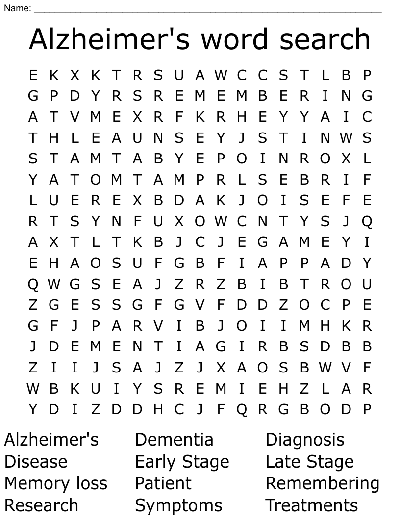 Word Search Printable Dementia