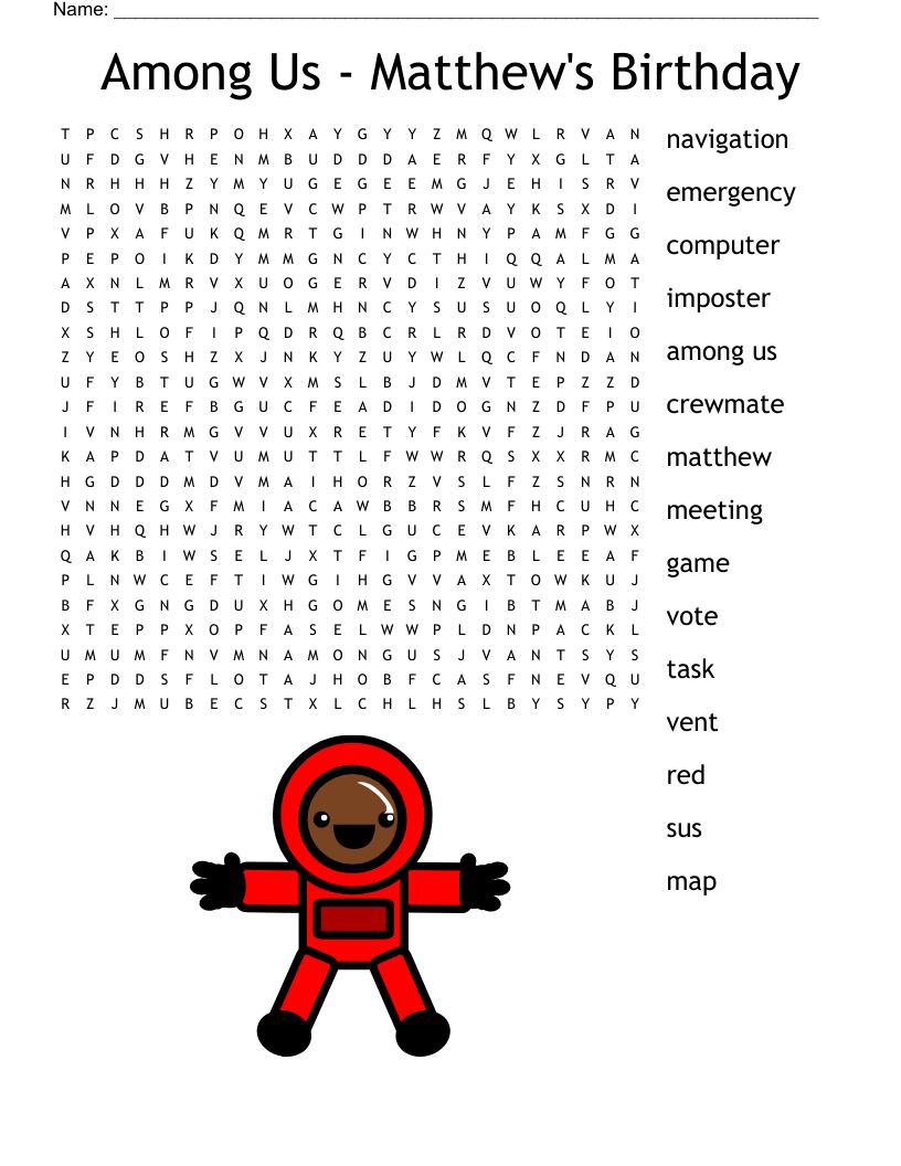 Among Us Matthew s Birthday Word Search WordMint