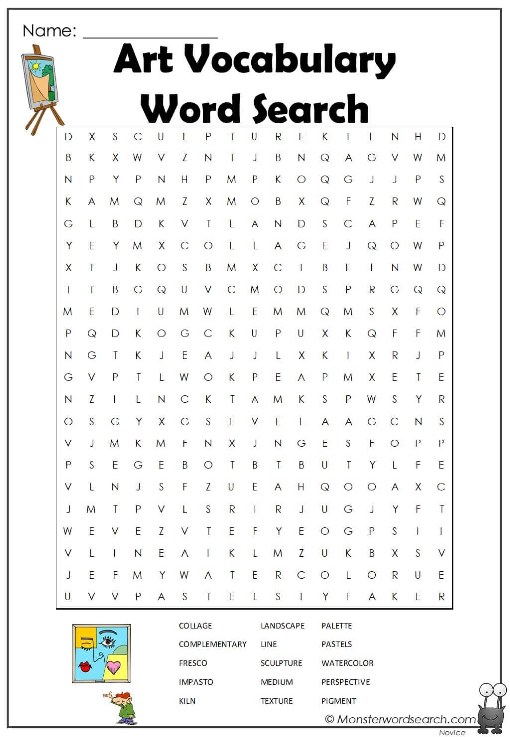 Art Vocabulary Word Search Vocabulary Words English Vocabulary Words Free Printable Word Searches