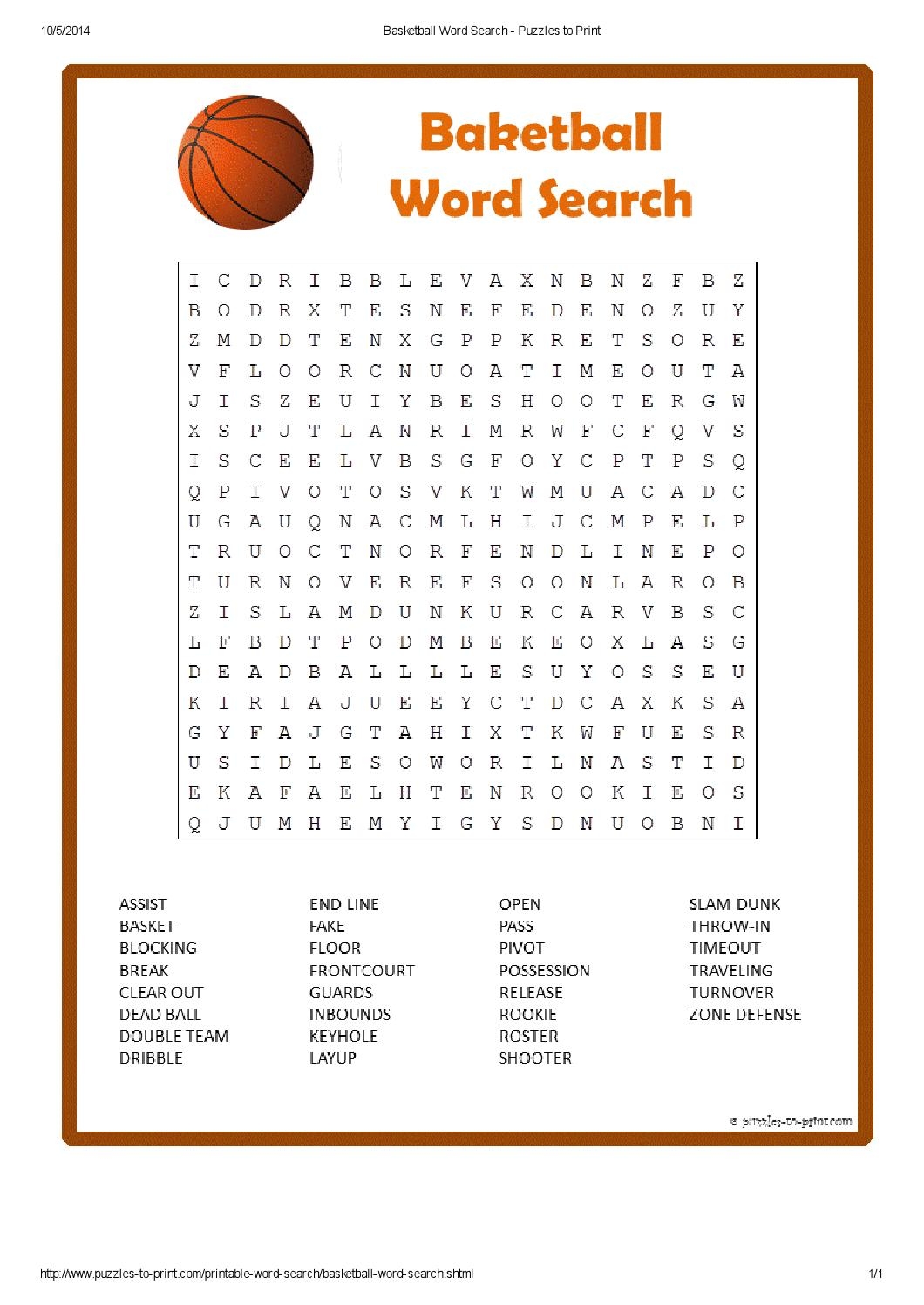 Word Search Printable Basketball