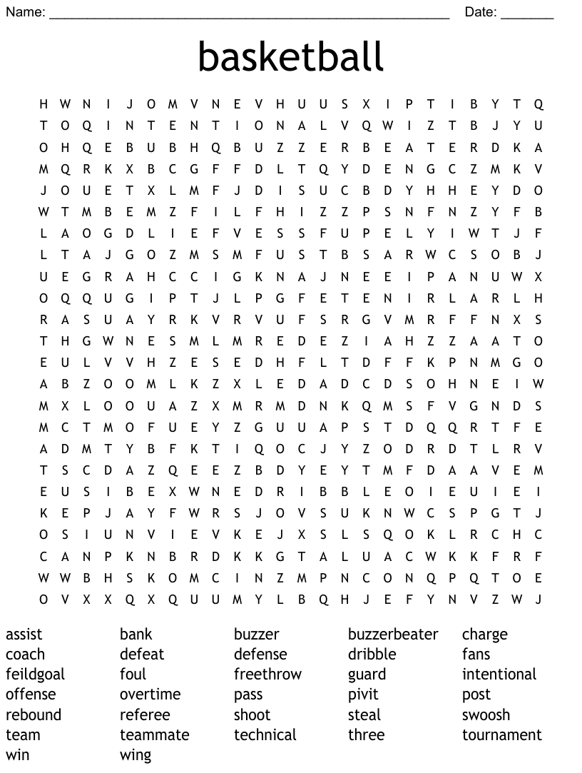 Basketball Word Search WordMint