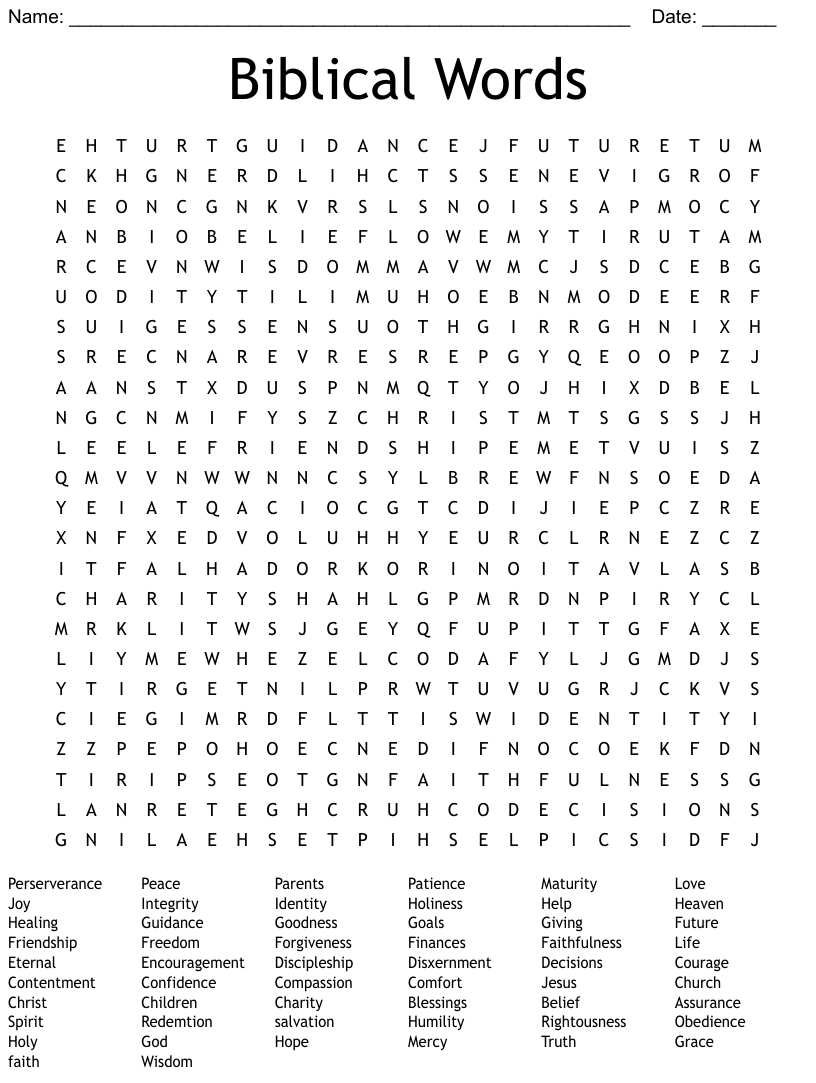 Biblical Words Word Search WordMint