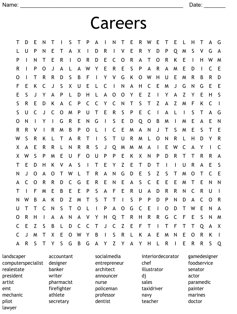 Career Word Search WordMint