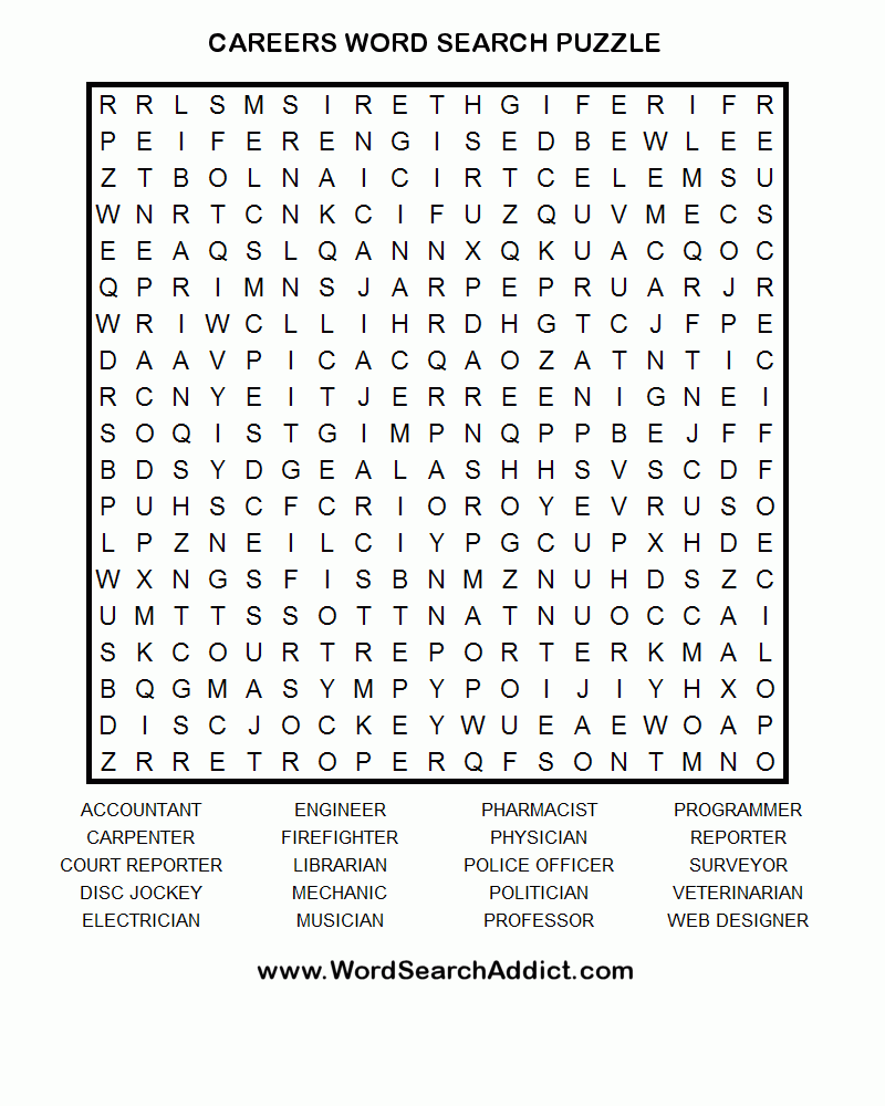 Word Search Printable Careers