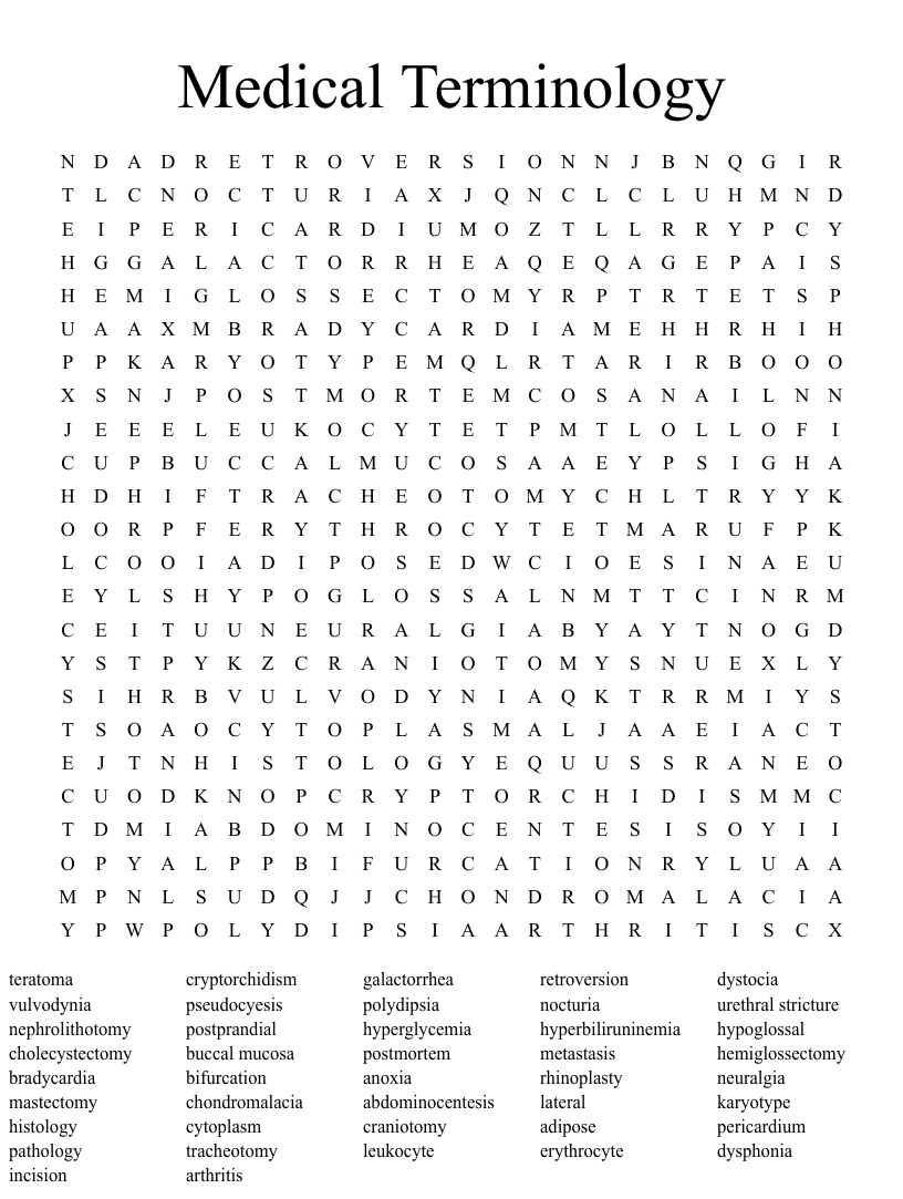 Chapter 1 12 Medical Terminology Word Search WordMint