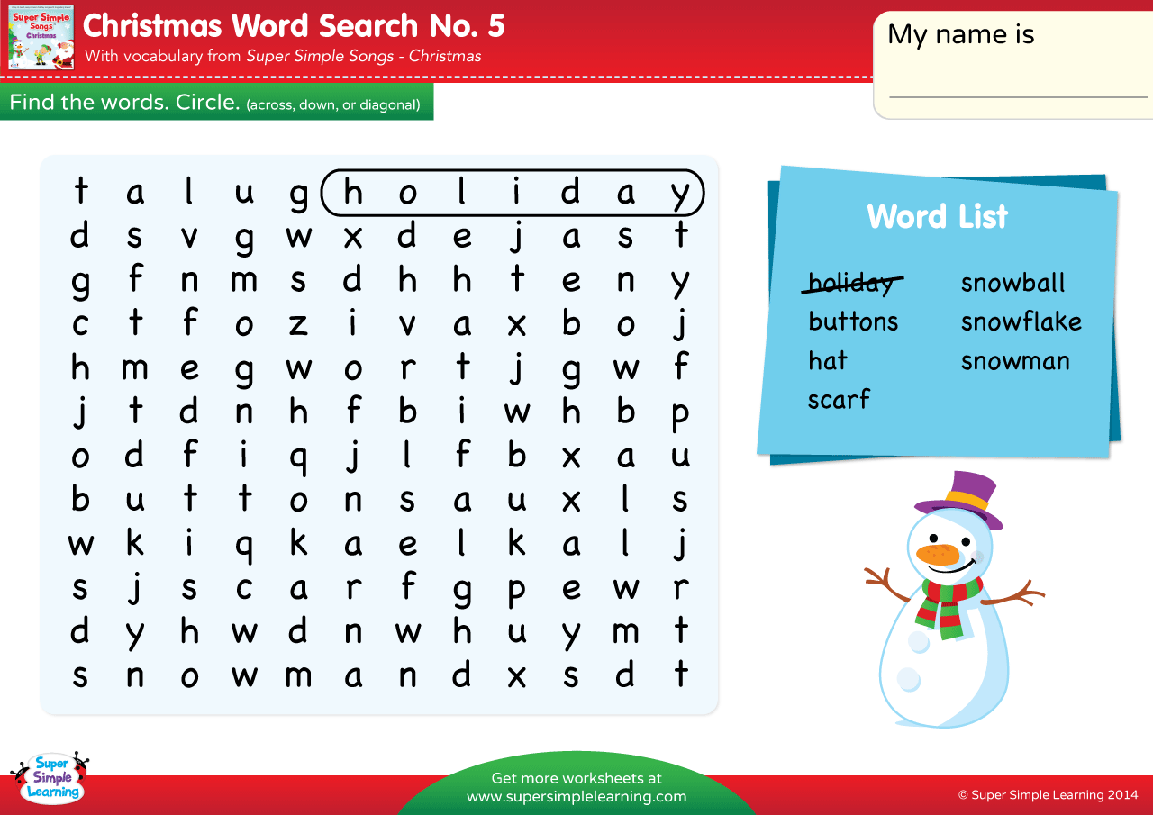 Christmas Word Search 5 Super Simple