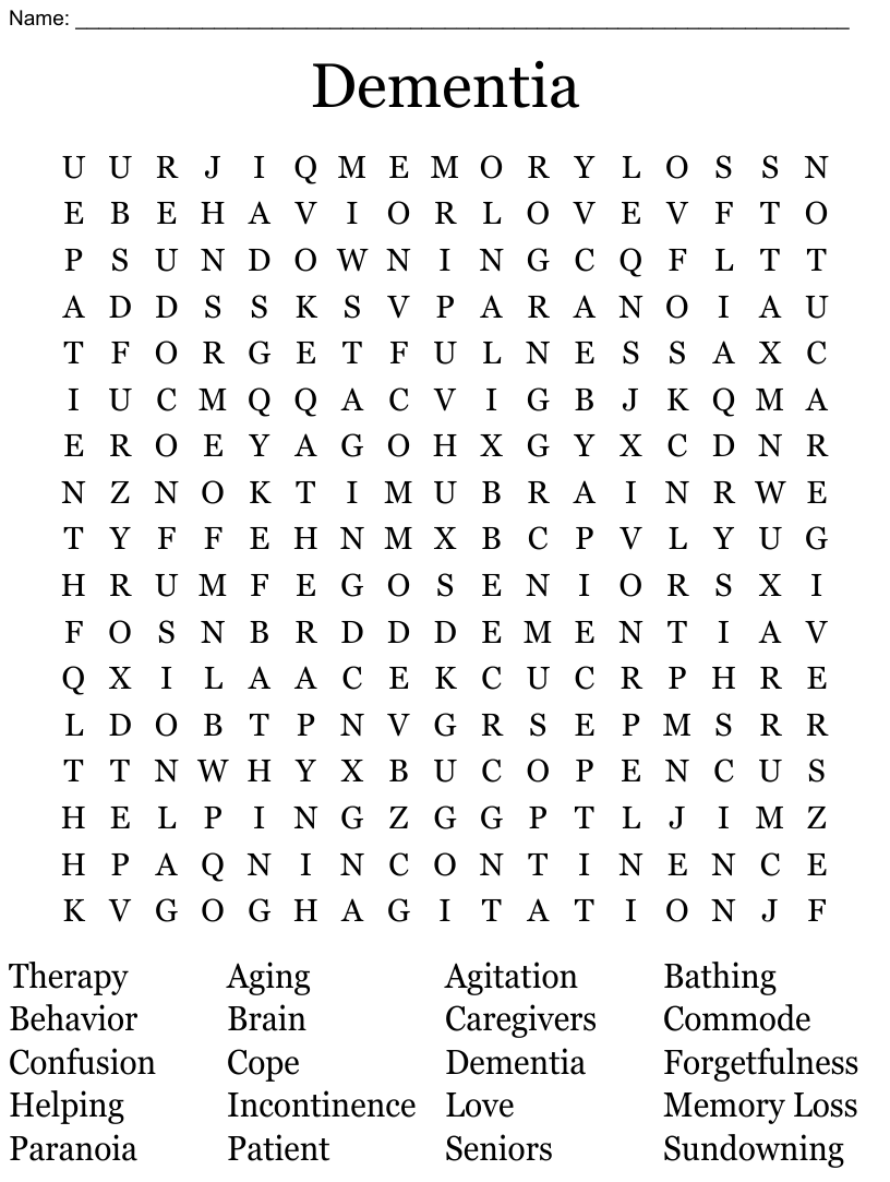 Dementia Word Search WordMint