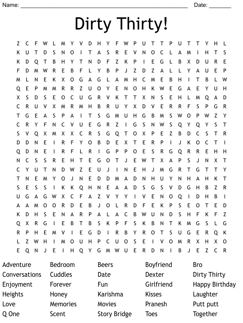 Dirty Thirty Word Search WordMint