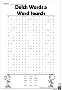 Dolch Words 5 Word Search Monster Word Search