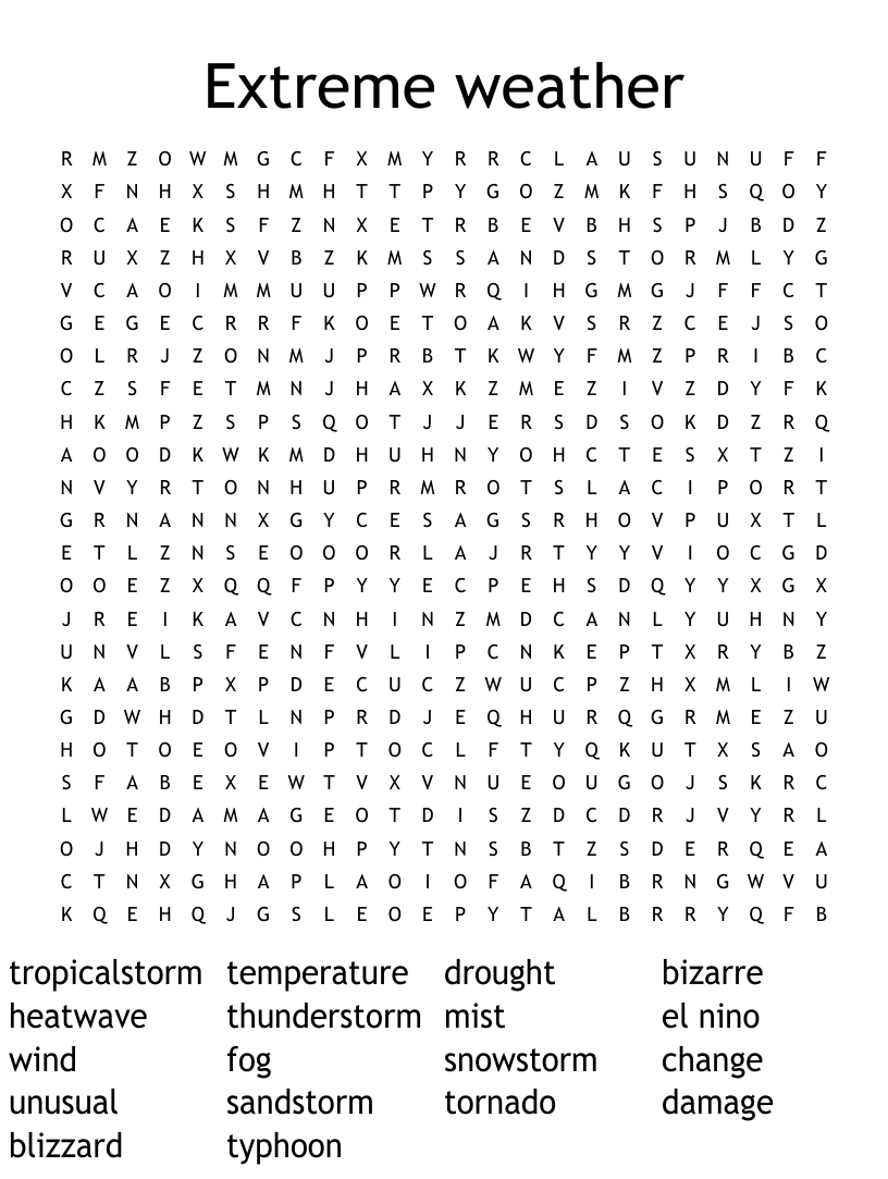 Extreme Weather Word Search WordMint