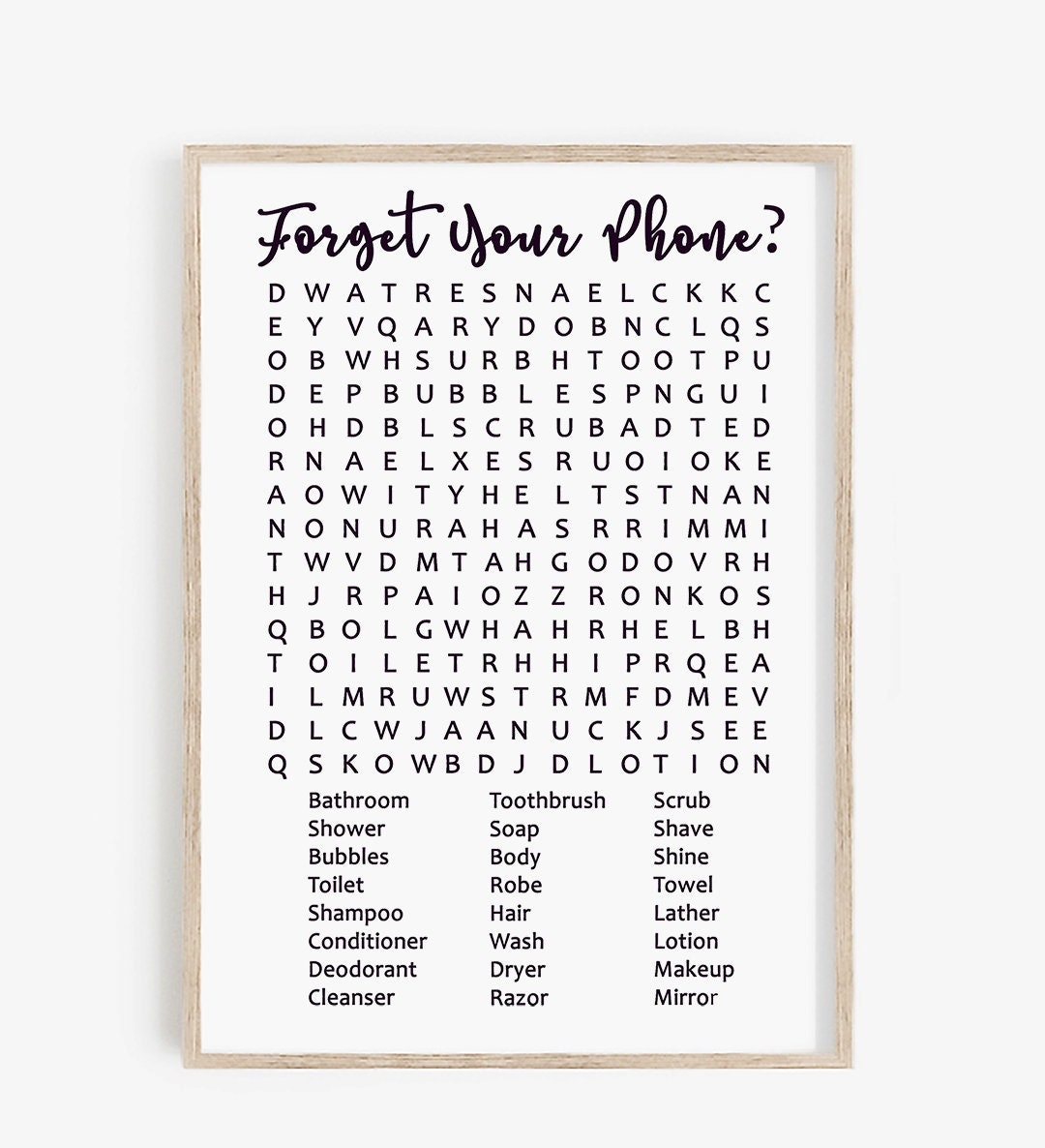 Forget Your Phone Bathroom Sign Printable Word Search Forgot Etsy