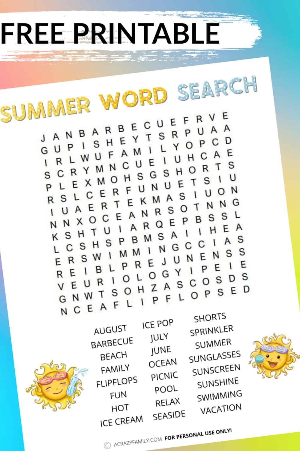 Word Search Printable Free Kids