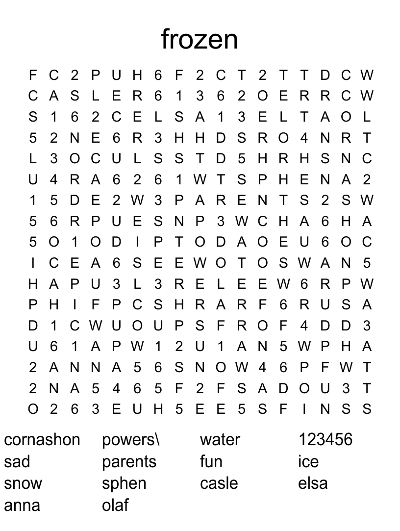 Frozen Word Search Printable