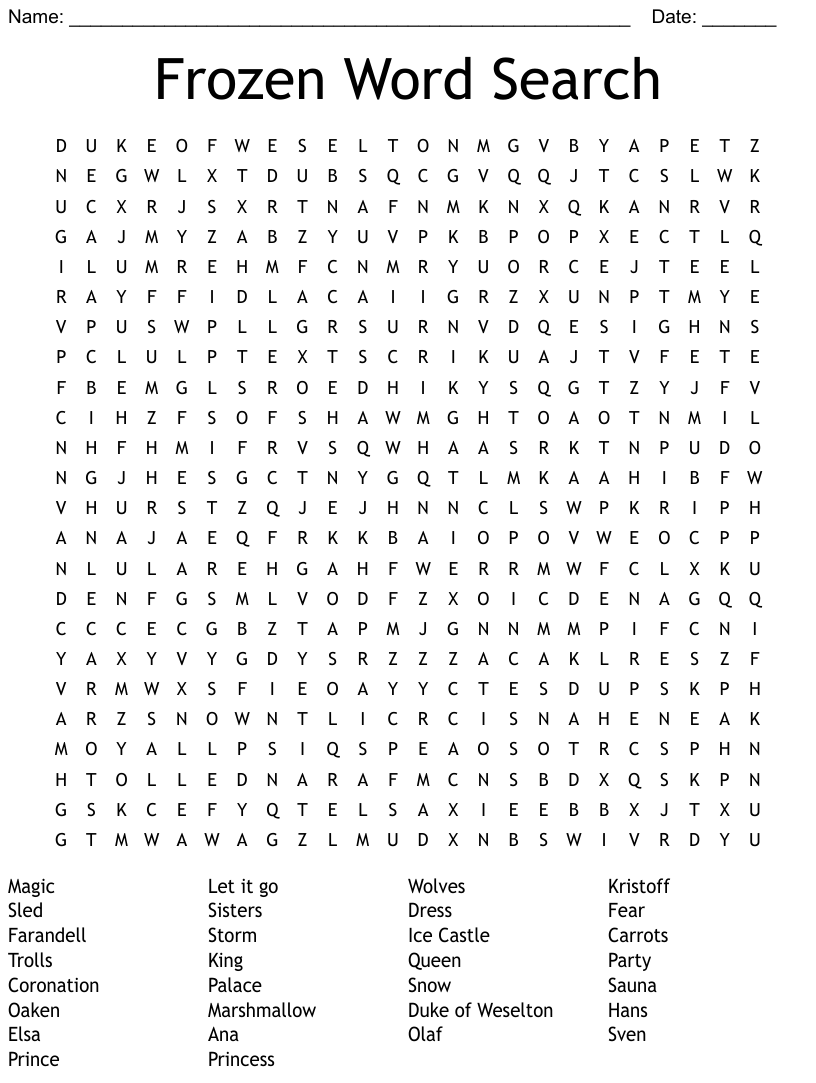 Frozen Word Search WordMint