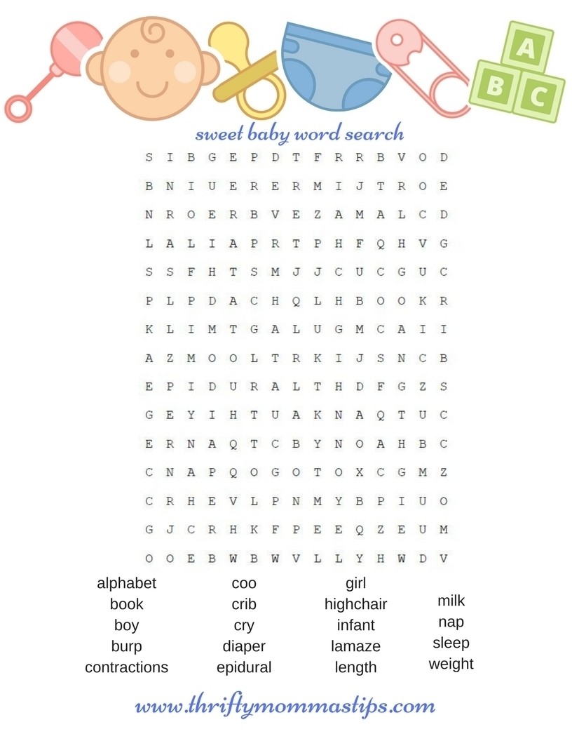 Fun Baby Shower Word Search Game Thrifty Mommas Tips Word Search Printable