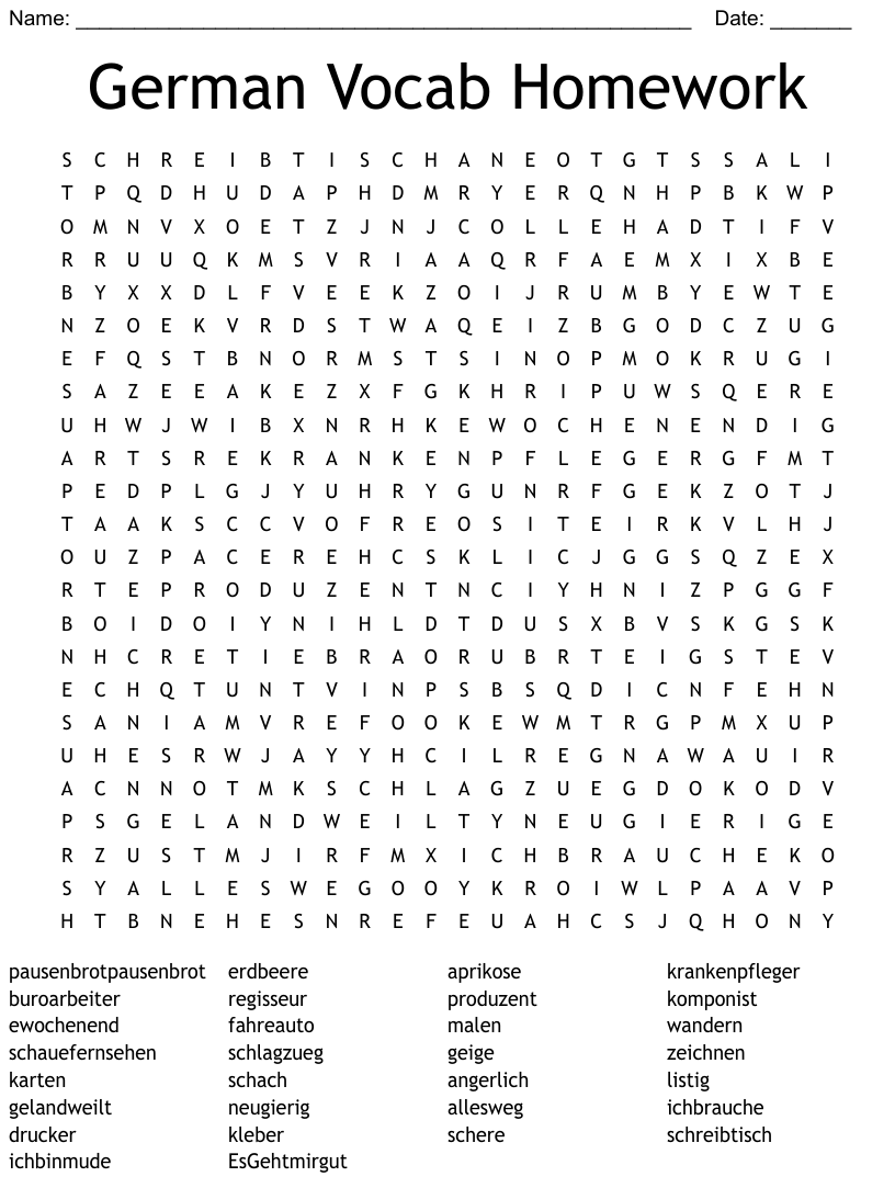 German Word Search Printable Word Search Printable