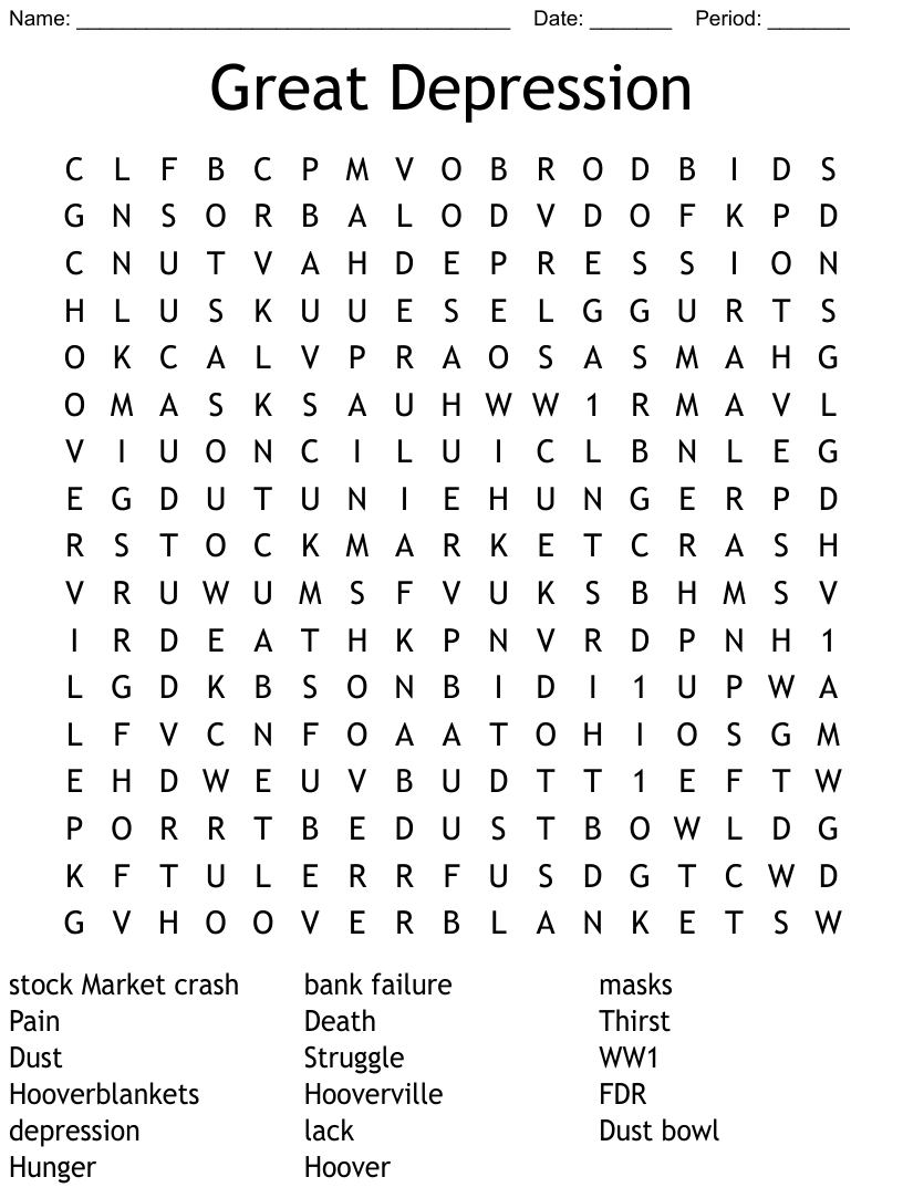 Great Depression Word Search WordMint