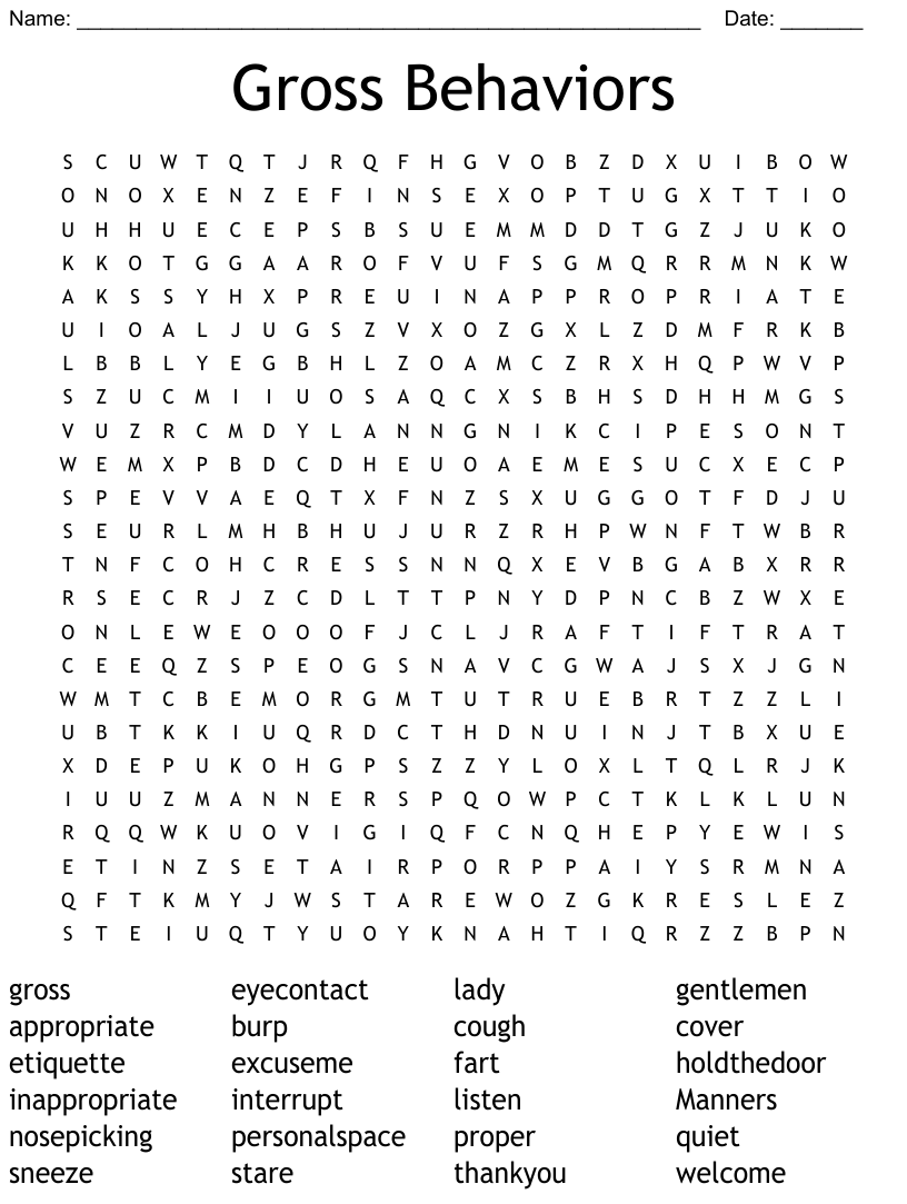 Gross Behaviors Word Search WordMint