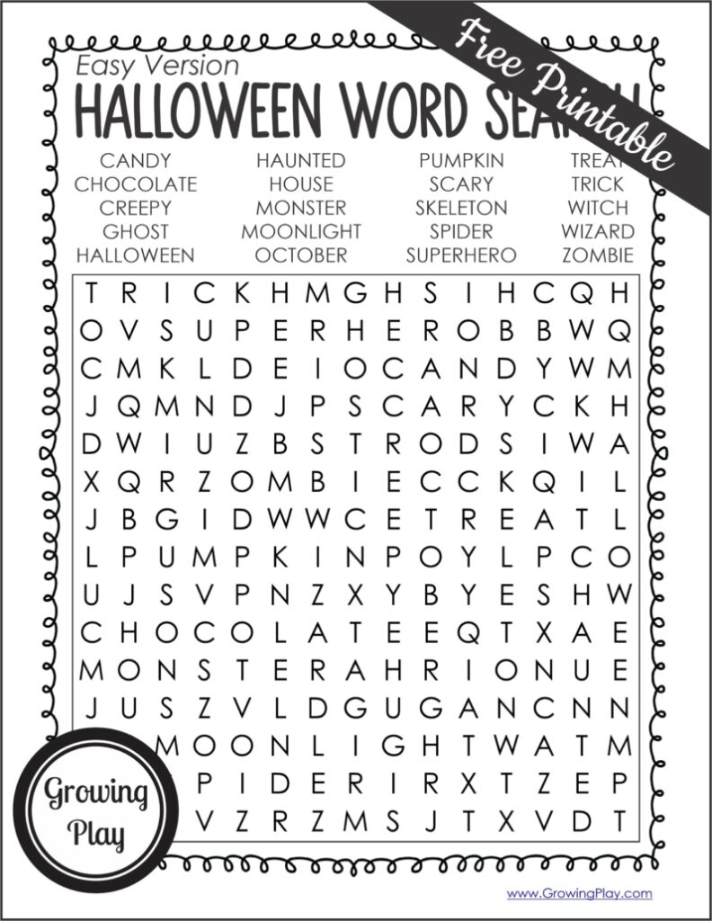 Halloween Word Search Printable FREE Growing Play - Word Search Printable