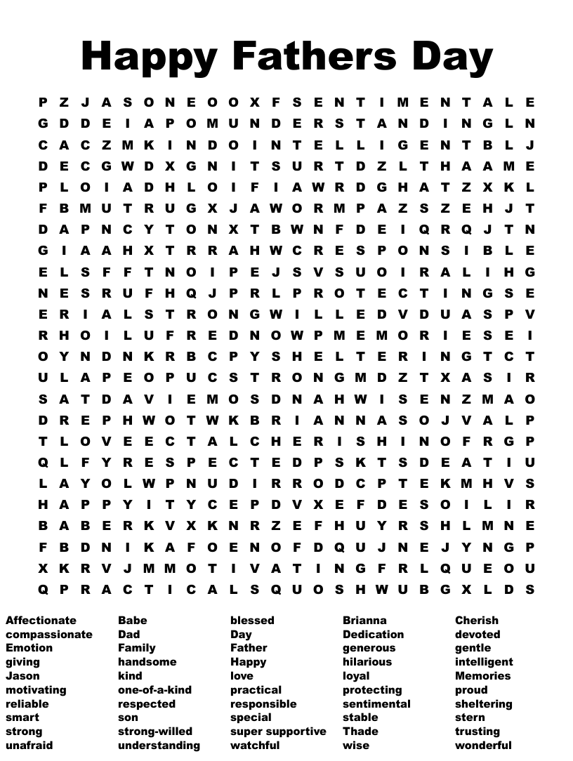 Fathers Day Word Search Free Printable