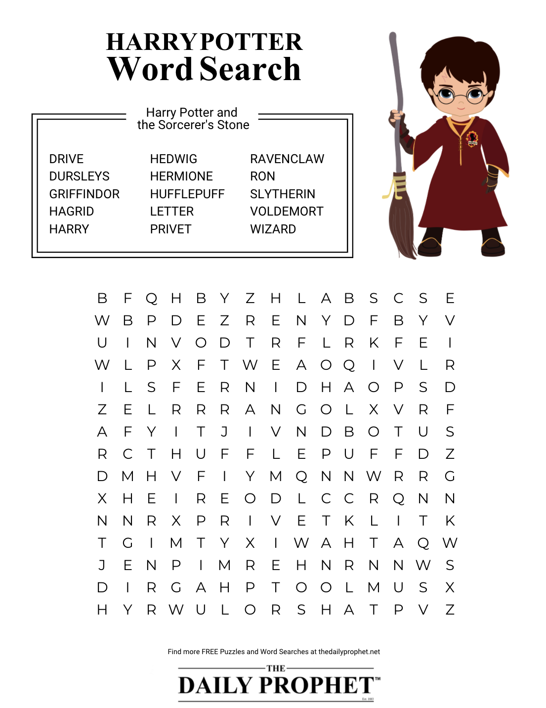 Word Search Printable Harry Potter