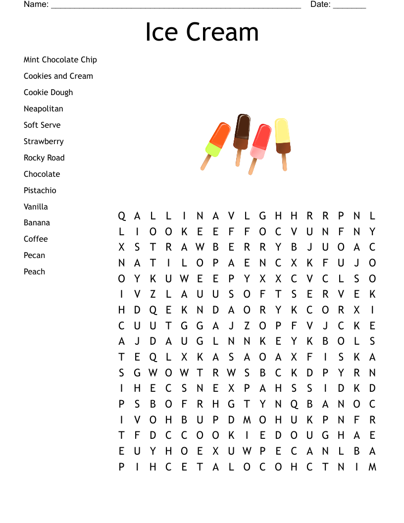 Ice Cream Word Search WordMint