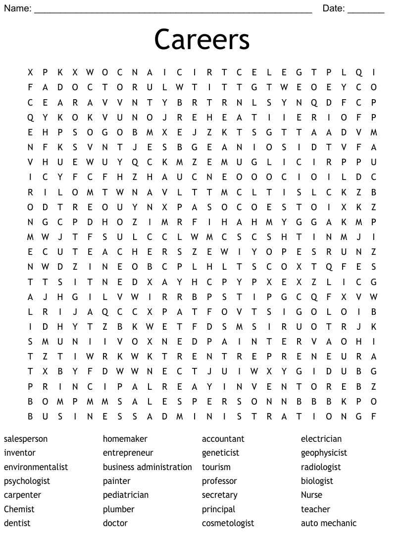 Jobs Careers Word Search WordMint