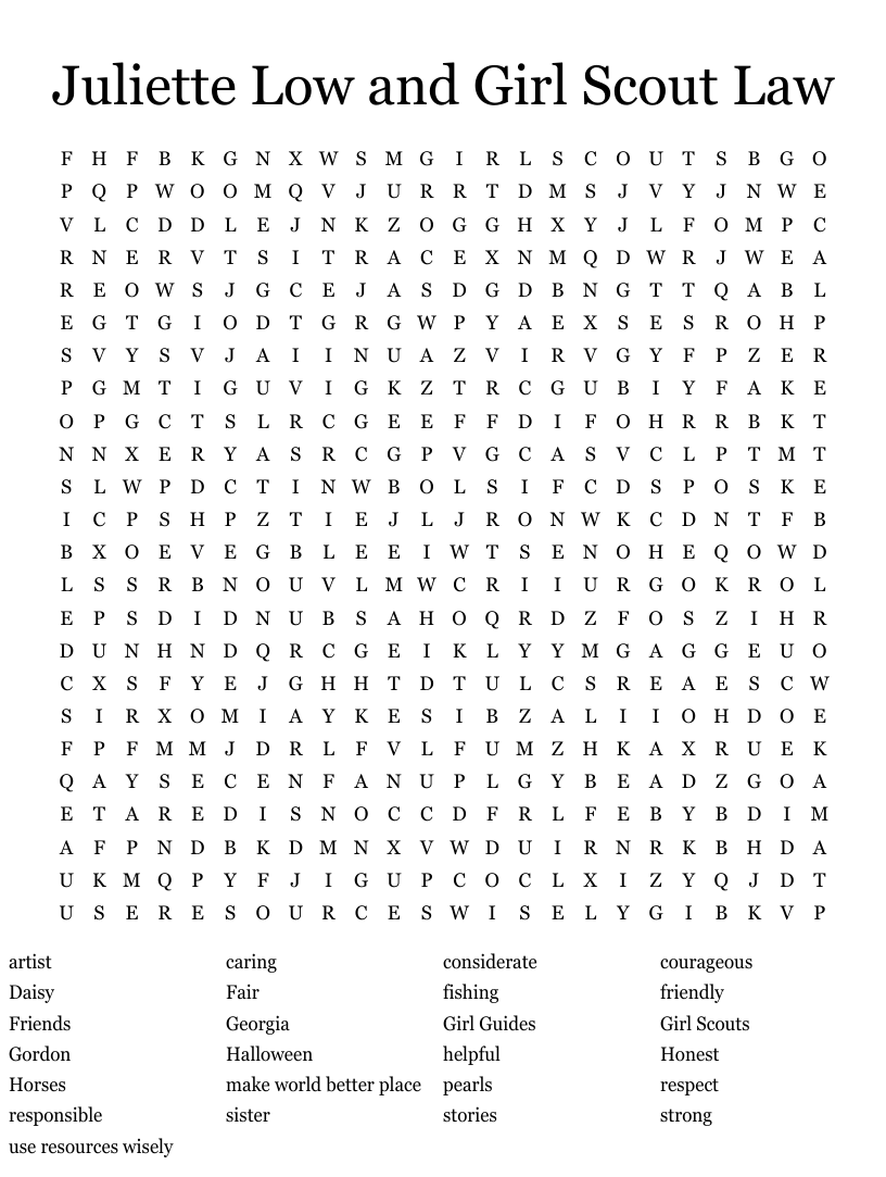 Girl Scout Law Word Search Printable