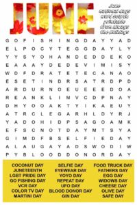 June Word Search Printable National Days Word Find Puzzle