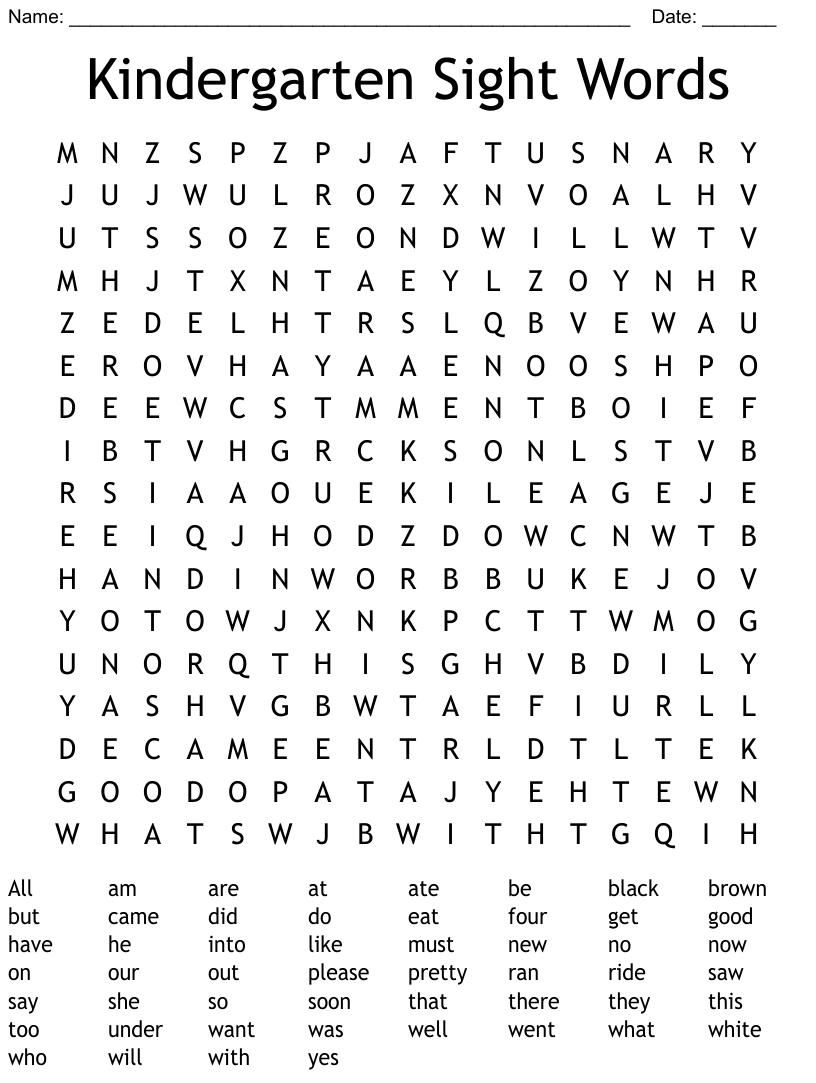 Word Search Printable Sight Words