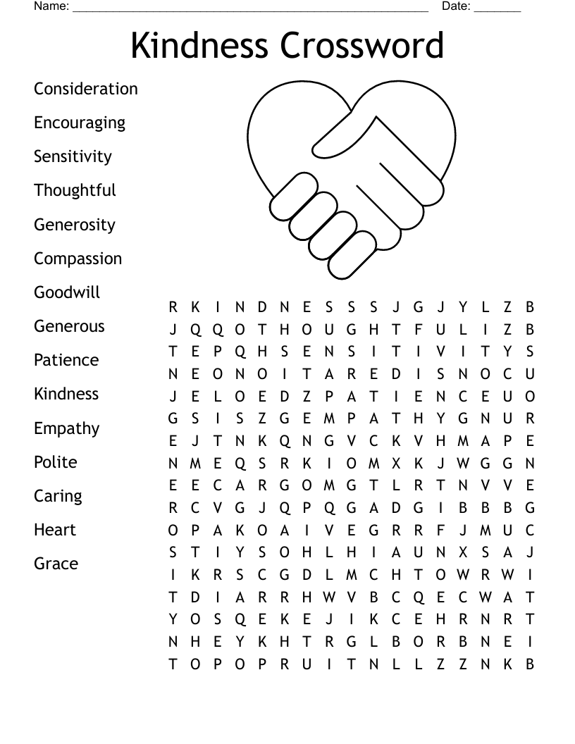 Kindness Crossword Word Search WordMint