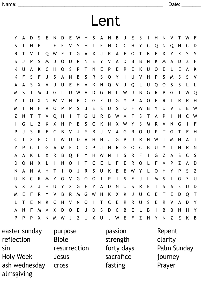 Lent Word Search Printable
