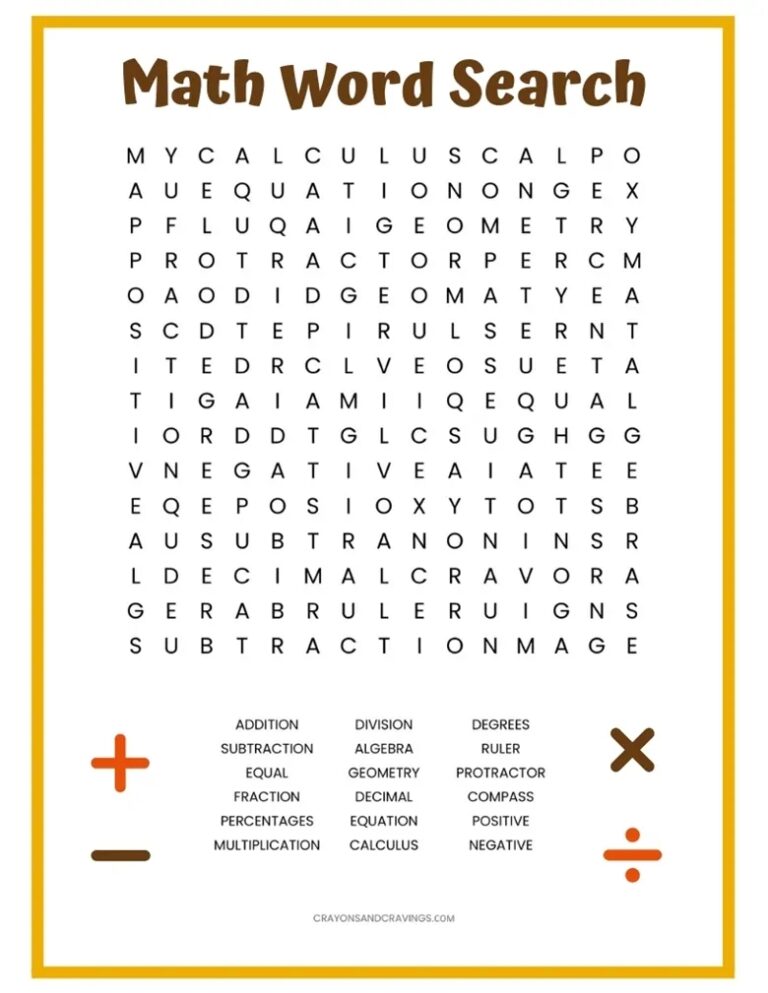 Math Word Search FREE Printable Word Search Printable