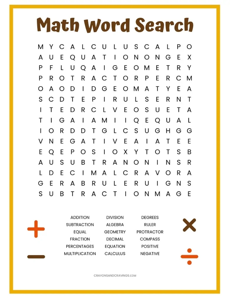 Algebra Word Search Printable