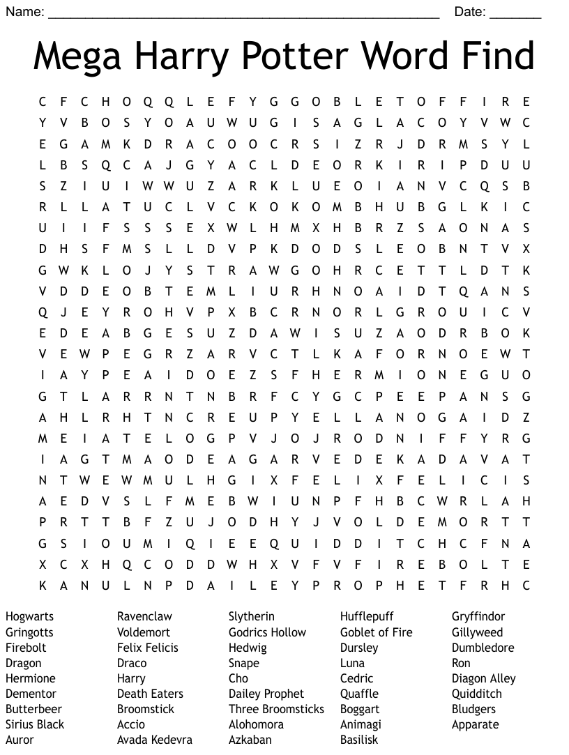 Mega Harry Potter Word Find Word Search WordMint