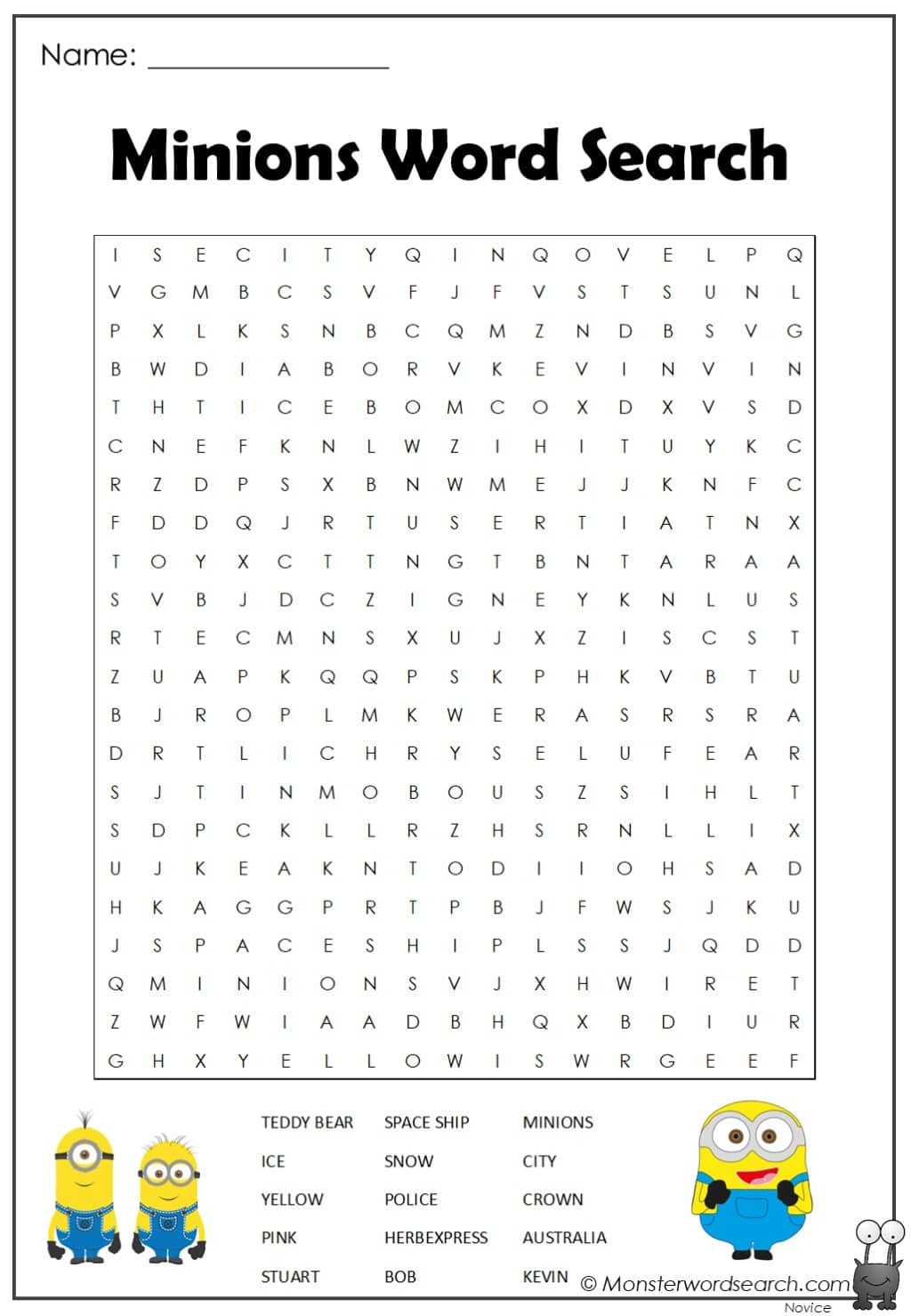 Minions Word Search Monster Word Search