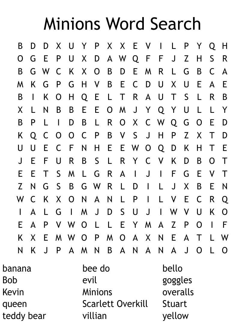 Minions Word Search WordMint