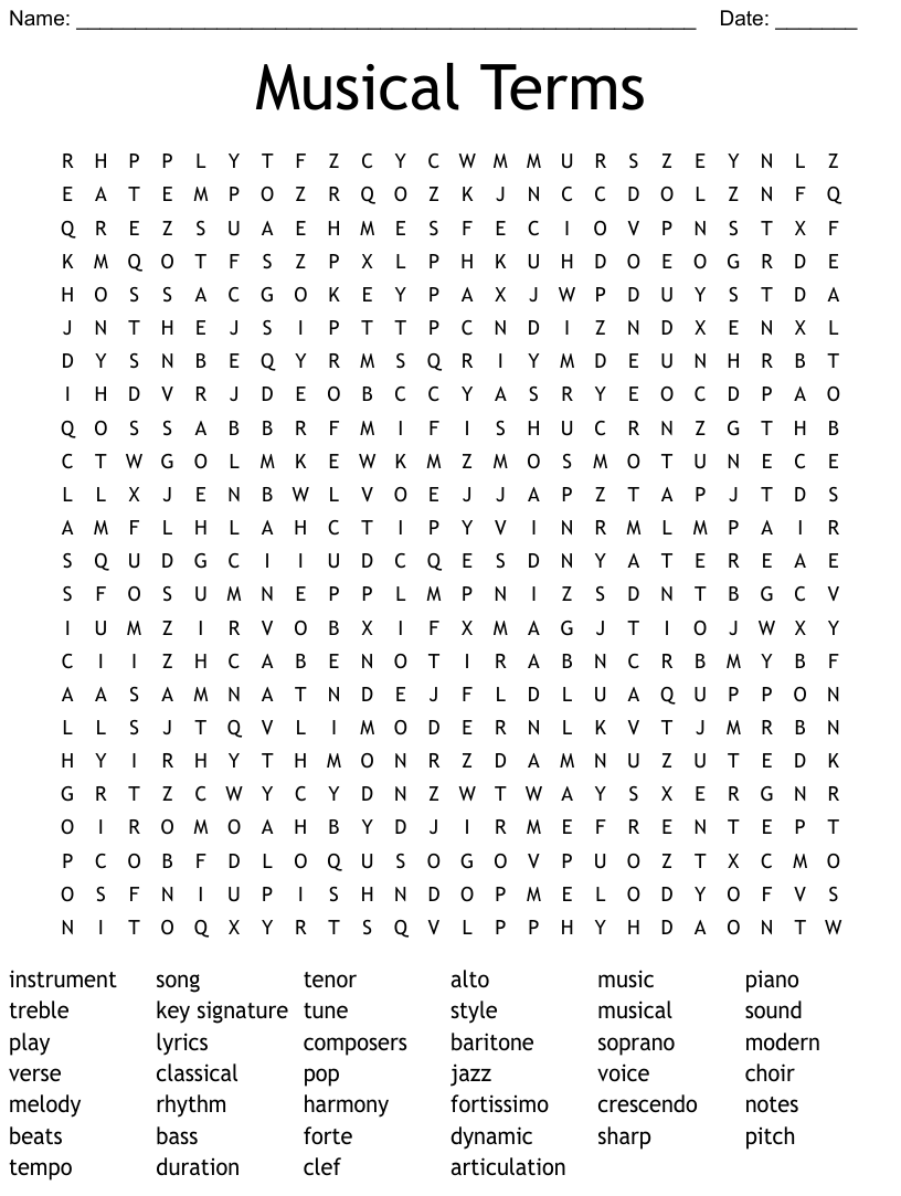 Music Word Search WordMint