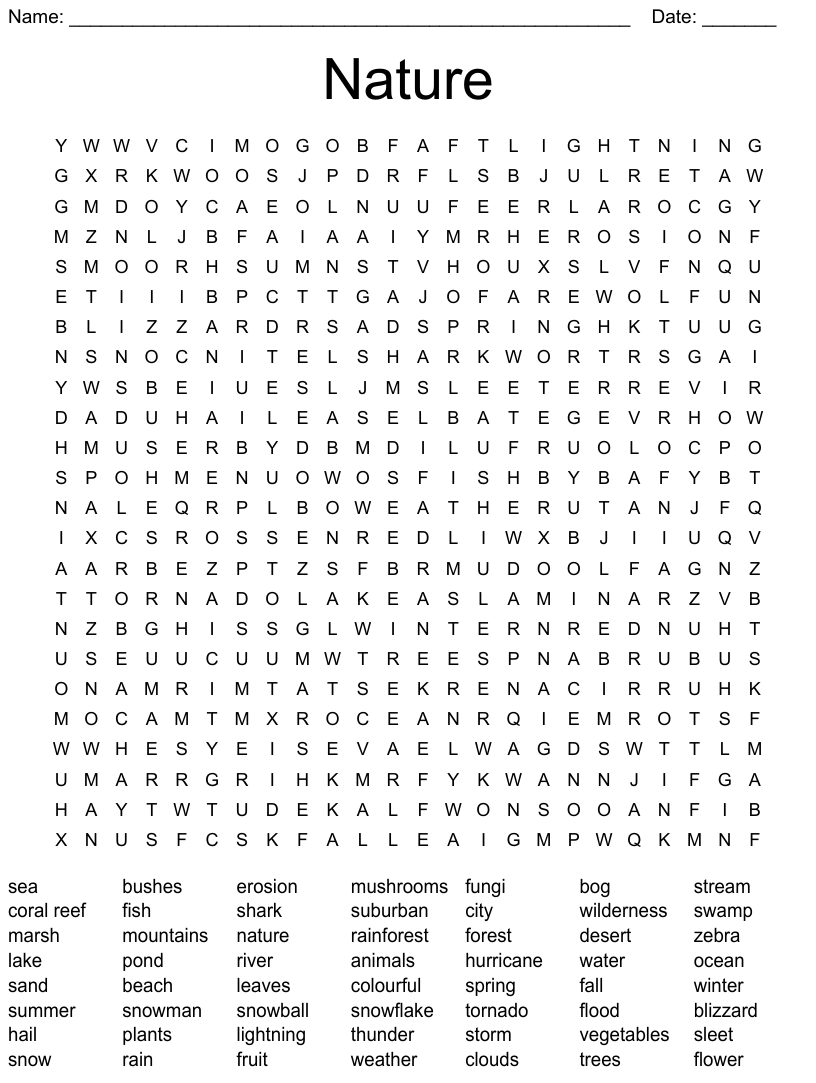 Nature Word Search WordMint